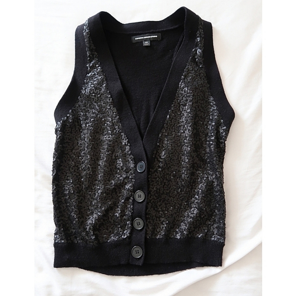 Express Black Sequin Sweater Vest